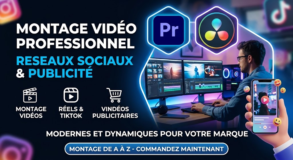 Montage vidéo professionnel pour réseaux sociaux et publicité